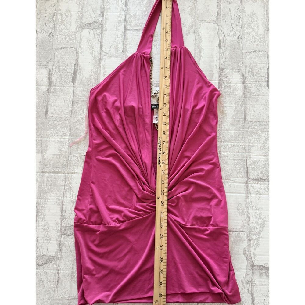 NOS Wet Seal Y2K VTG Pink Plunge Cowl Ruched Glam Clubwear Party Halter Top XL - Picture 7 of 8